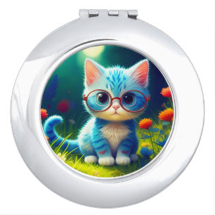 Cute Blue Kitten Wearing Glasses-47067 Compact Mirror