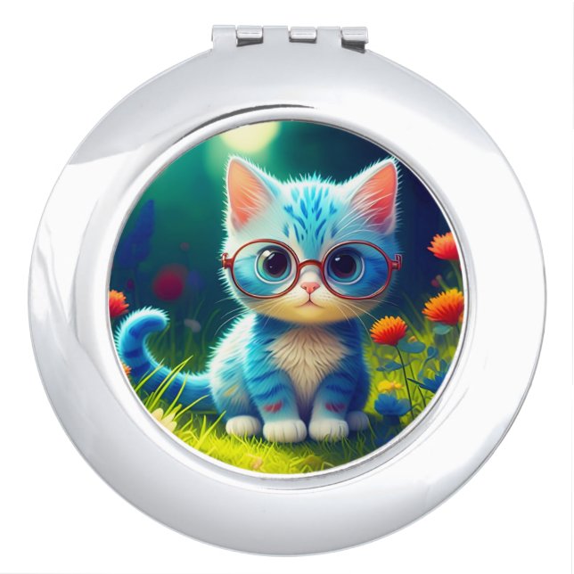 Cute Blue Kitten Wearing Glasses-47067 Compact Mirror (Front)