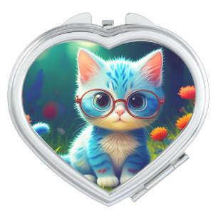 Cute Blue Kitten Wearing Glasses-47067 Compact Mirror