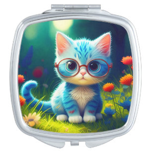 Cute Blue Kitten Wearing Glasses-47067 Compact Mirror