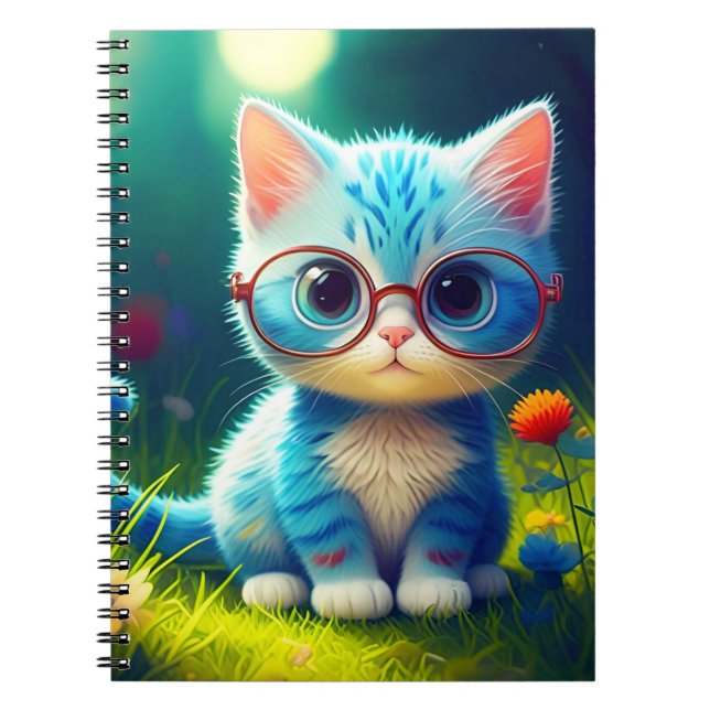 Cute Blue Kitten Wearing Glasses-47067 Notebook (Front)
