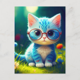 Cute Blue Kitten Wearing Glasses-47067 Postcard