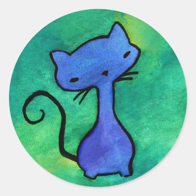 Cute blue kitty on green background stickers (Front)