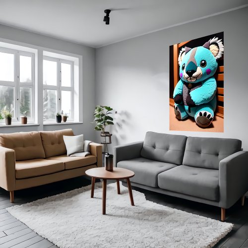 Cute blue koala plush toy  AI Art   Poster