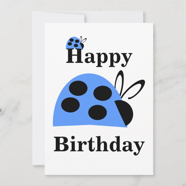 Cute Blue Ladybug Birthday Flat Card (Front)