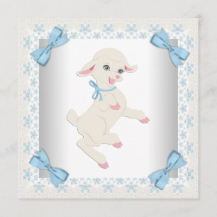 Cute Blue Lamb Baby Boy Shower Invitation