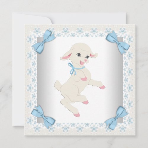 Cute Blue Lamb Baby Boy Shower Invitation