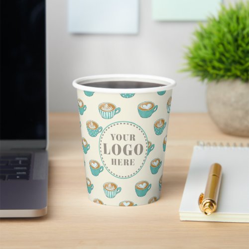 Cute Blue Latte Art Mugs Pattern Add Your Logo Paper Cups