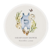 Cute Blue Leafy Foliage Boy Clothes Baby Shower Edible Frosting Rounds (Front)