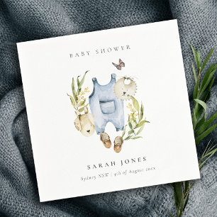 Cute Blue Leafy Foliage Boy Clothes Baby Shower Napkins