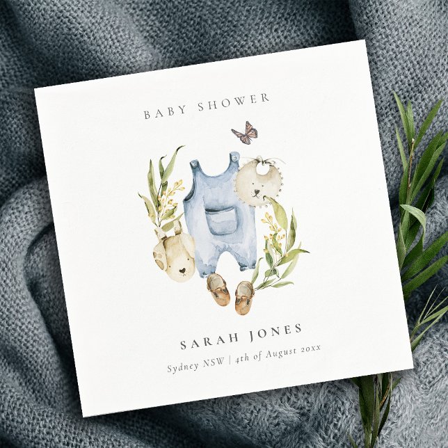 Cute Blue Leafy Foliage Boy Clothes Baby Shower Napkins (Creator Uploaded)