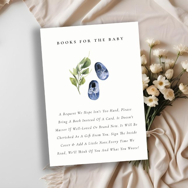 Cute Blue Leafy Shoes Books for Baby Shower Enclosure Card (Creator Uploaded)