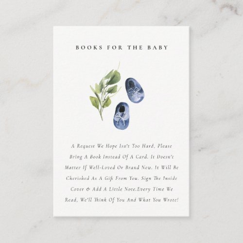 Cute Blue Leafy Shoes Books for Baby Shower Enclosure Card