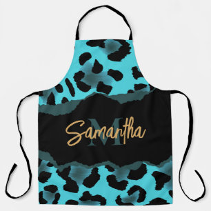 Cute Blue Leopard Print Apron