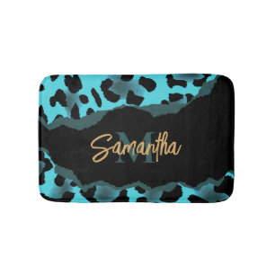 Cute Blue Leopard Print Bath Mat