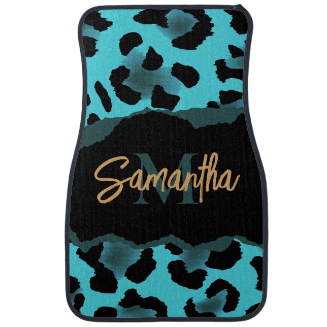 Cute Blue Leopard Print Car Floor Mat (Front)