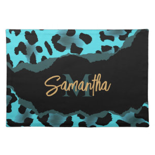 Cute Blue Leopard Print Cloth Placemat