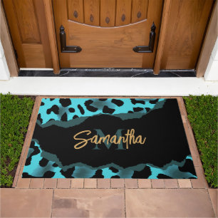 Cute Blue Leopard Print Doormat