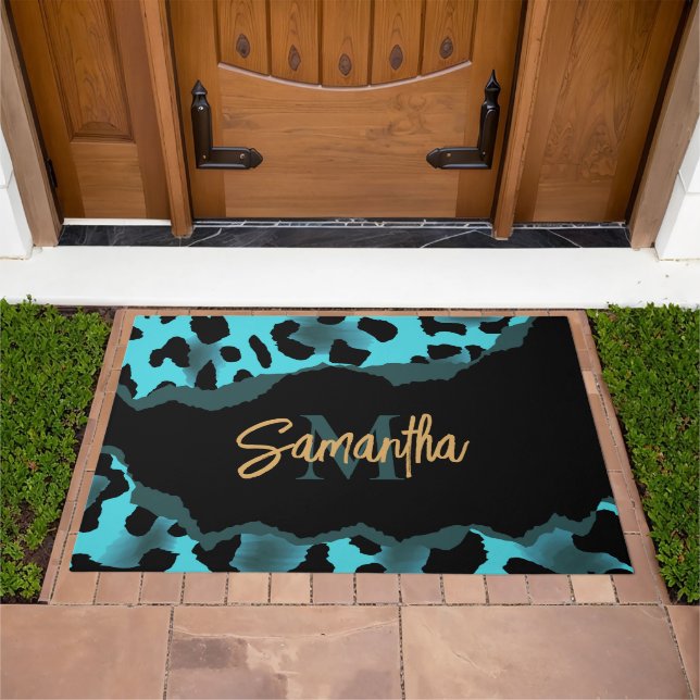 Cute Blue Leopard Print Doormat (Outdoor)