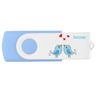 Cute blue little birds & hearts flash drive