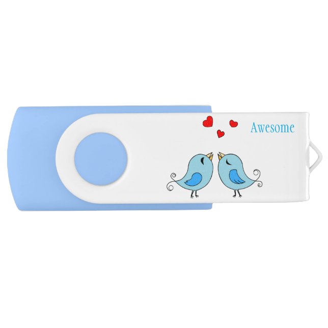 Cute blue little birds & hearts flash drive (Front)