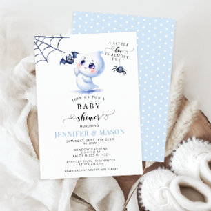 Cute Blue Little Boo Baby Ghost Boy Shower Invitation
