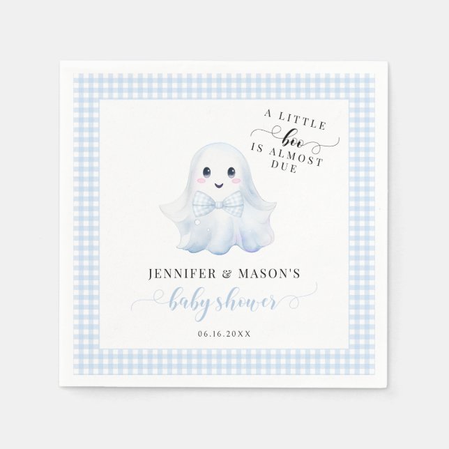 Cute Blue Little Boo Ghost Bow Baby Boy Shower Napkins (Front)
