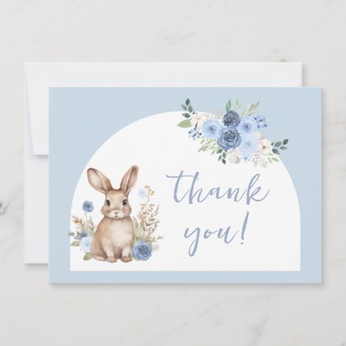 Cute blue little bunny baby boy shower thank you invitation