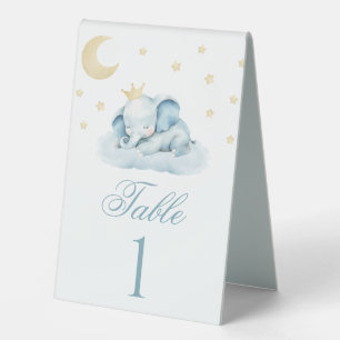 Cute Blue Little Elephant Baby Shower Table Number Tent