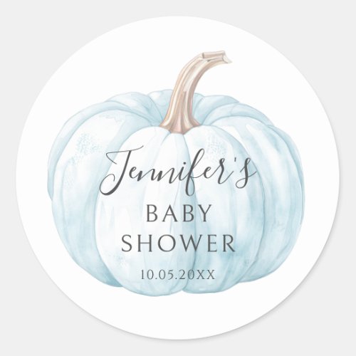 Cute Blue Little Pumpkin Baby Boy Shower Stickers