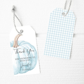 Cute Blue Little Pumpkin Baby Shower Thank You Tag