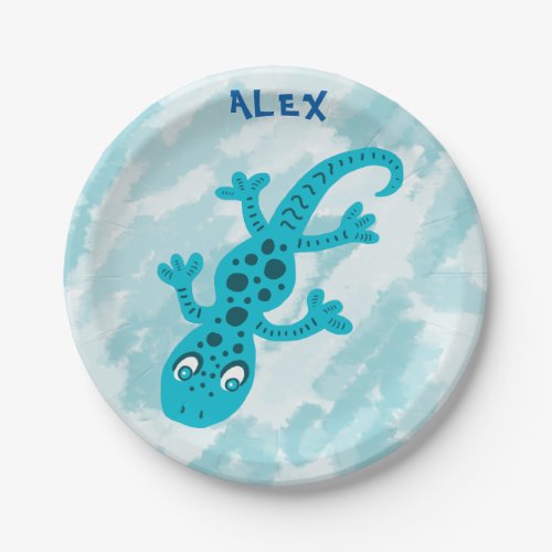 Cute Blue Lizard Gecko Birthday Name Paper Plates - This cute blue lizard gecko is perfect for kid`s birthday party, especially for a boy because of the blue color. A gecko lizard boy birthday party paper plates with a child`s name. The gecko lizard is in blue color and the background is blue and white in a sky pattern. Change the name with yours by costumizing the paper plates.
Personalizable birthday party gecko lizard paper plates.
