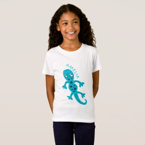 Cute Blue Lizard Gecko Kids Name T-Shirt - Cute Blue Lizard Gecko Kids Name T-Shirt. Cute gecko in blue color with dark spots. Add your Name.