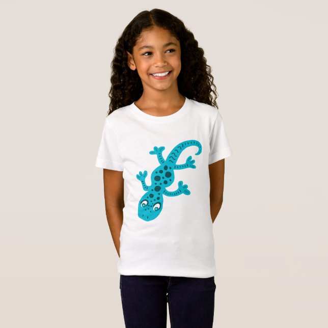 Cute Blue Lizard Gecko Kids T-Shirt (Front Full)