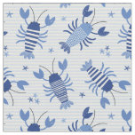 Cute Blue Lobsters on light blue white stripe Fabric