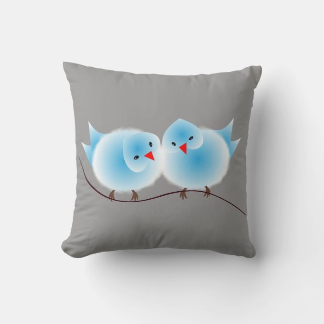 Cute Blue Love Birds On Branch Throw Pillow (Front)