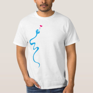 Cute Blue Loving Cartoon Snake Mens T-Shirt