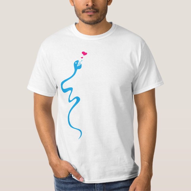 Cute Blue Loving Cartoon Snake Mens T-Shirt (Front)