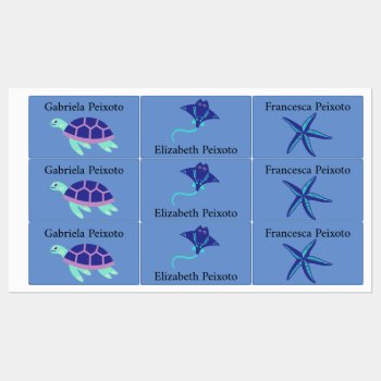 Cute Blue Marine Animals Kids' Labels by LittleLoomLabels at Zazzle