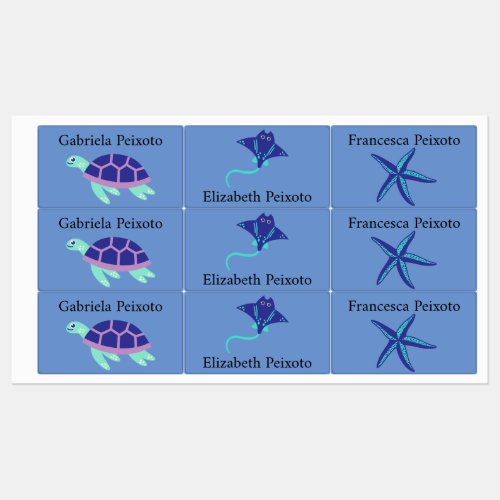 Cute Blue Marine Animals Kids Labels