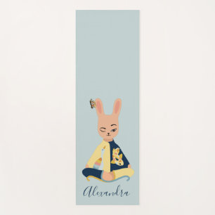Cute Blue Meditating Bunny Rabbit Yogi Kids Yoga Mat