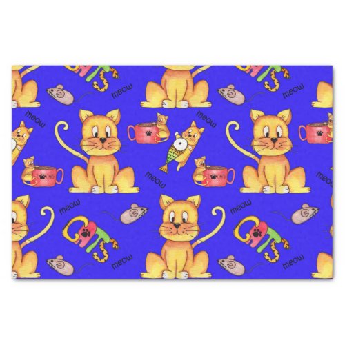 Cute Blue Meow Cats Tissue Paper