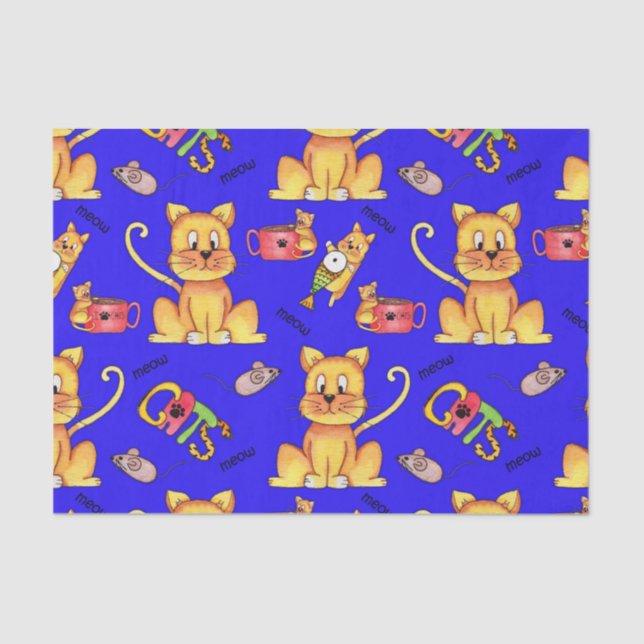 Cute Blue Meow Cats Tissue Paper (Front)