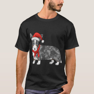 Cute Blue Merle Cardigan Corgi Christmas Santa Hat T-Shirt