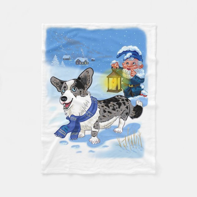 Cute blue merle in the snow fleece blanket (Front)