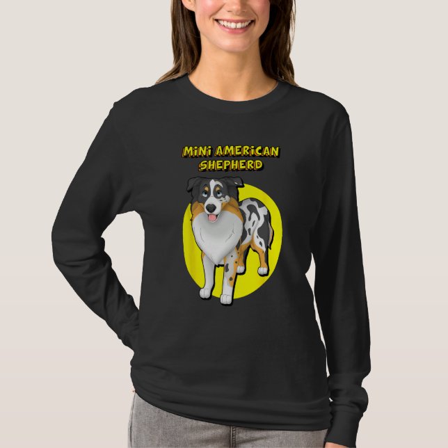Cute Blue Merle Mini American Shepherd Blue Eyes T-Shirt (Front)