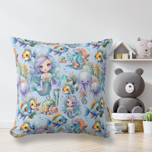 Cute Blue Mermaid Pillow