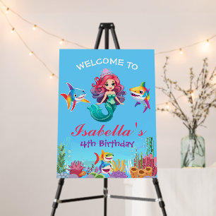 Cute Blue mermaid shark rainbow Birthday Welcome Foam Board