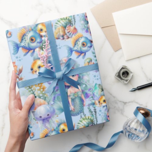 Cute Blue Mermaid Wrapping Paper