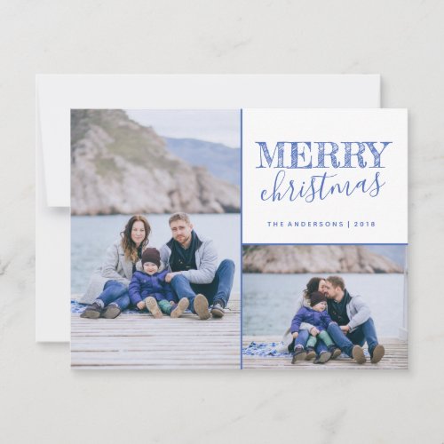 Cute Blue Merry Christmas Photo Card